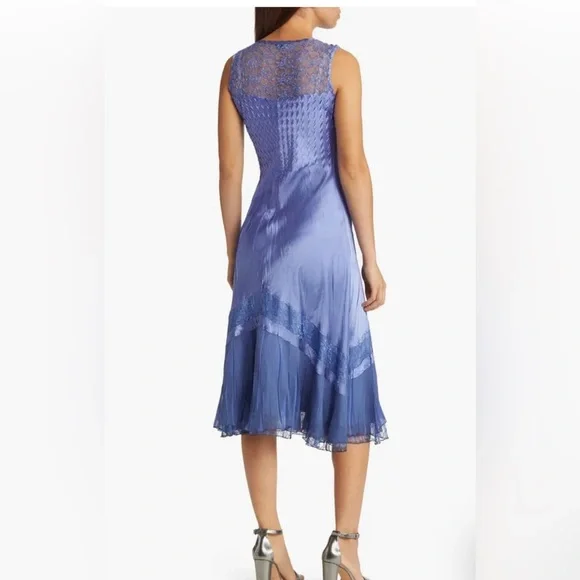 KOMAROV Beaded Charmeuse & Chiffon Tiered Dress Size M - Picture 2 of 10